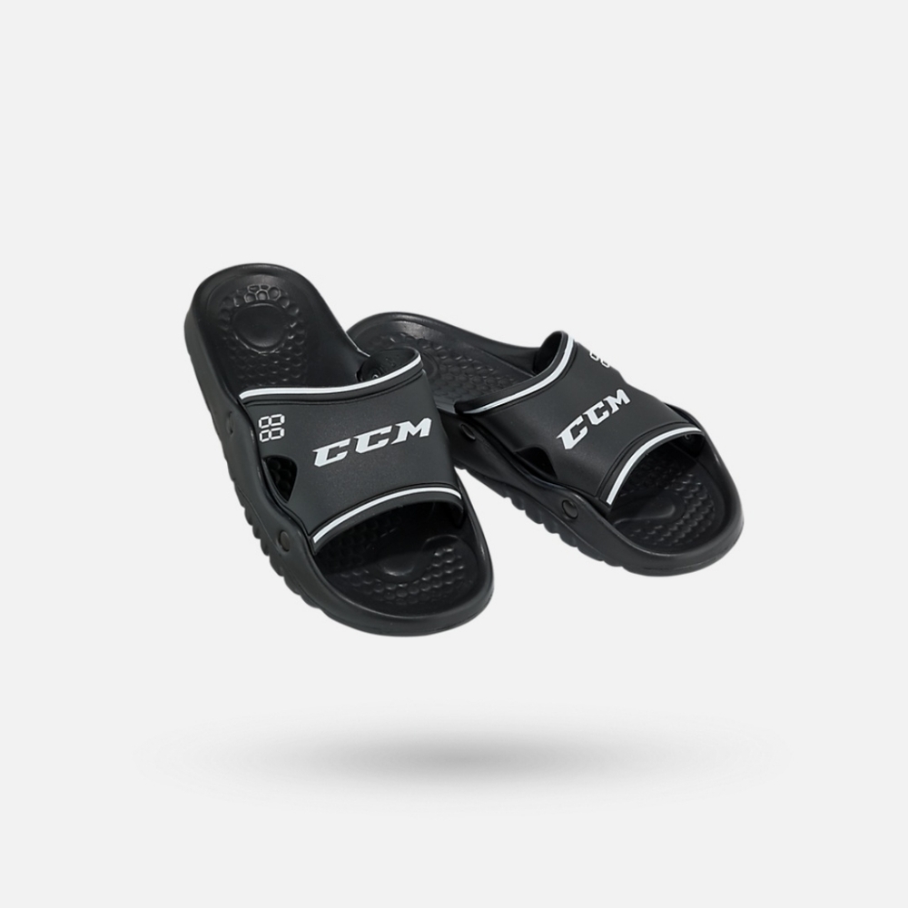CCM Black Swim Slides with Textured Footbed New